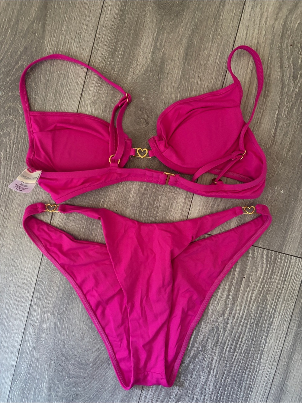 l*space Hot Pink Triangle Bikini with Gold Heart Accents - Picture 2 of 3
